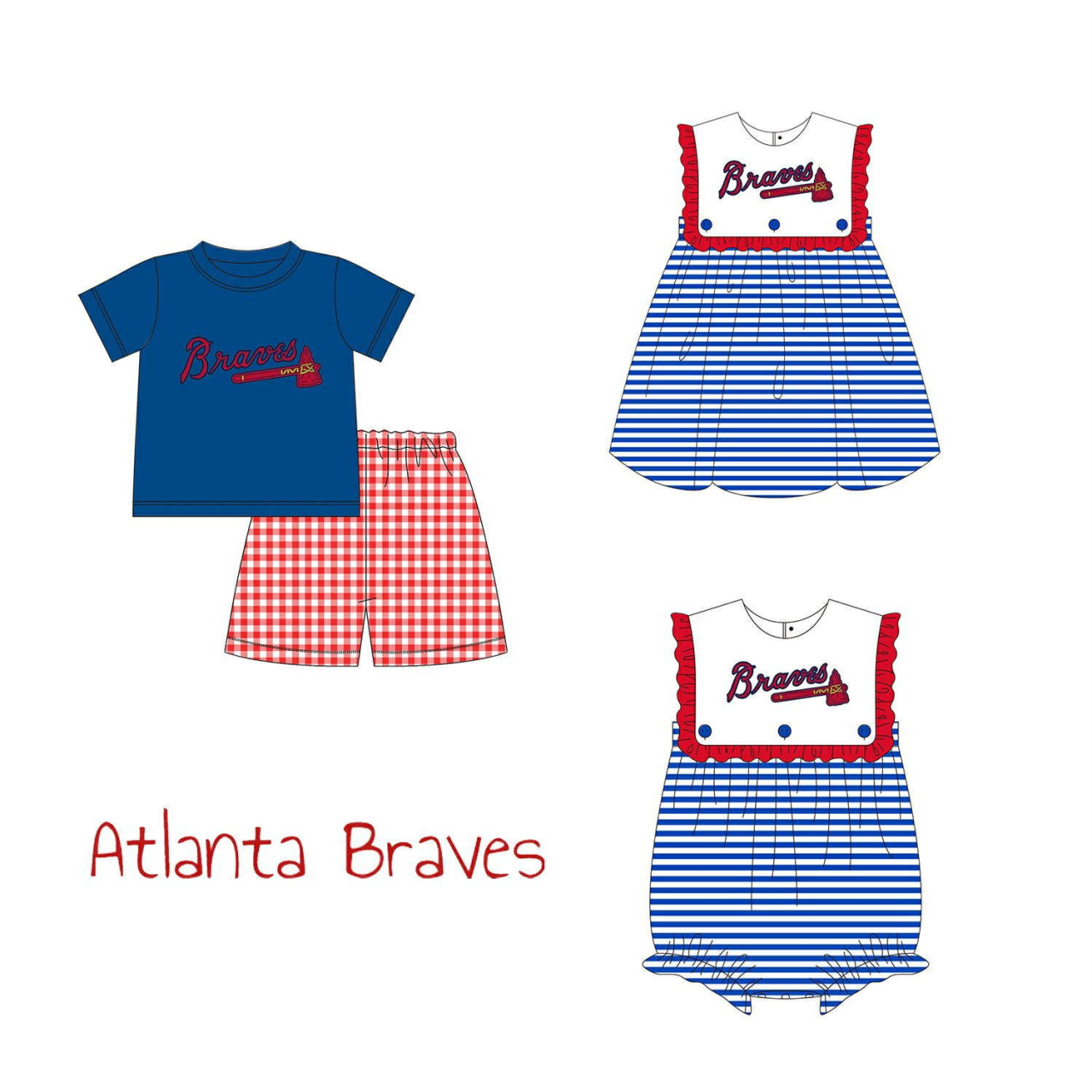 Custom moq 5 mix size milk silk summer teams Boys Blue Short-Sleeved Shirt And Shorts Set with Matching Blue Sleeveless Romper And Girls Dress