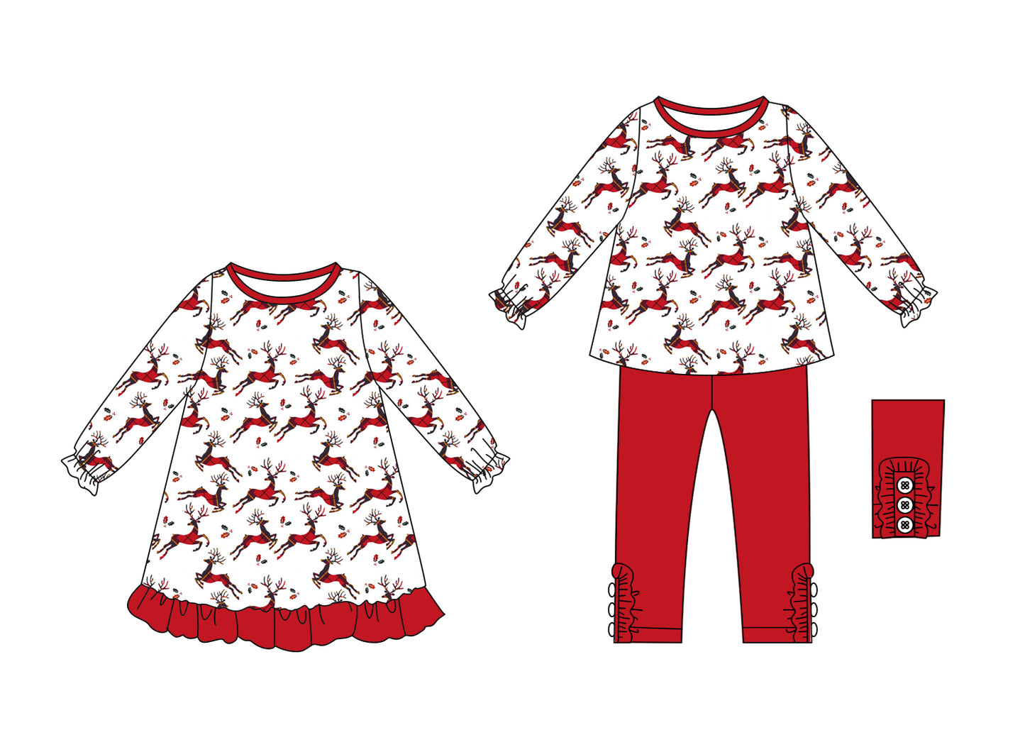 25.7.3 custom each style moq 5eta 4-6week Sibling Sisters deer baby girl long sleeve pants sets and dress match family design