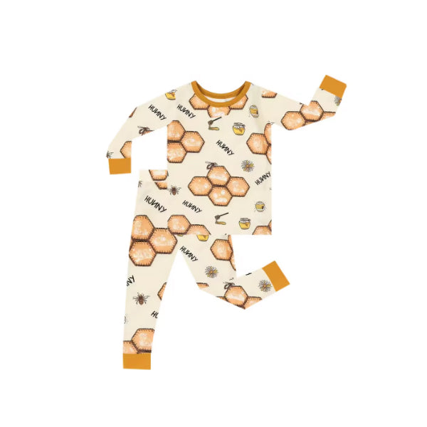 5.16custom each style moq 5eta 4-5week Sibling Sister honey bee hive print gold boys outfits and baby romper match family design