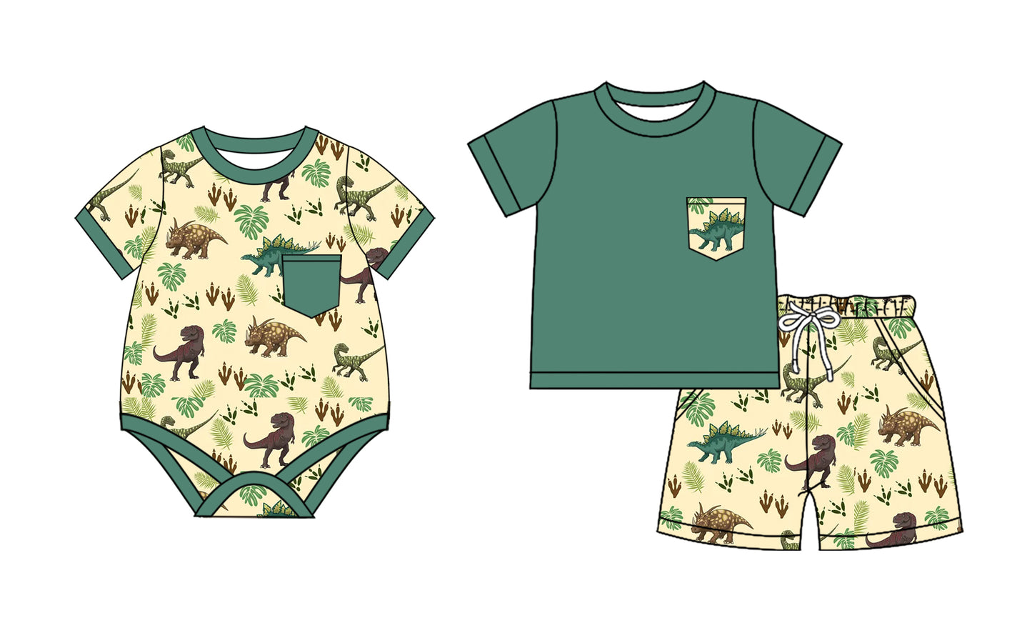 2.12 custom each style moq 5eta 4-6week Sibling Sister dinosaur baby girls short sleeve shorts sets and romper match design