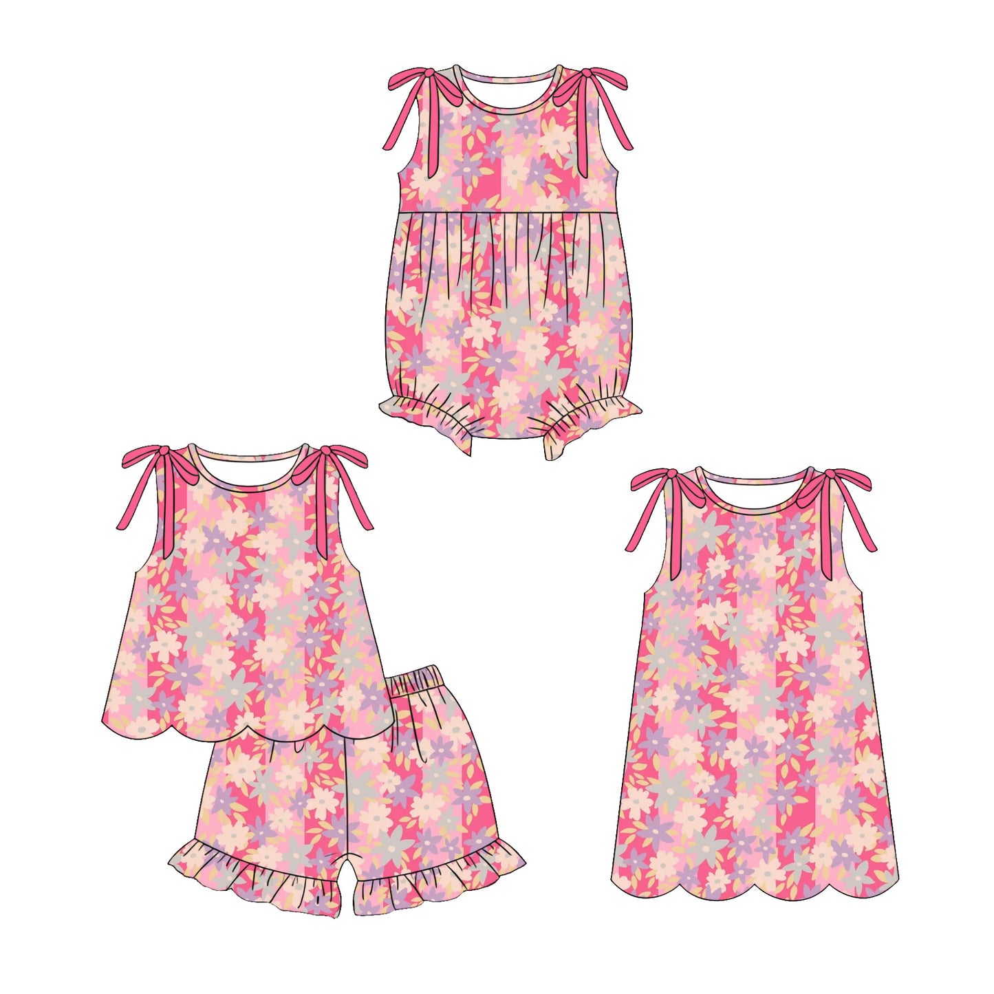 3.23 Custom moq 5 mix size Sibling Baby Girl's Pink Sleeveless Top And Short Set Cute Romper Dress for Summer