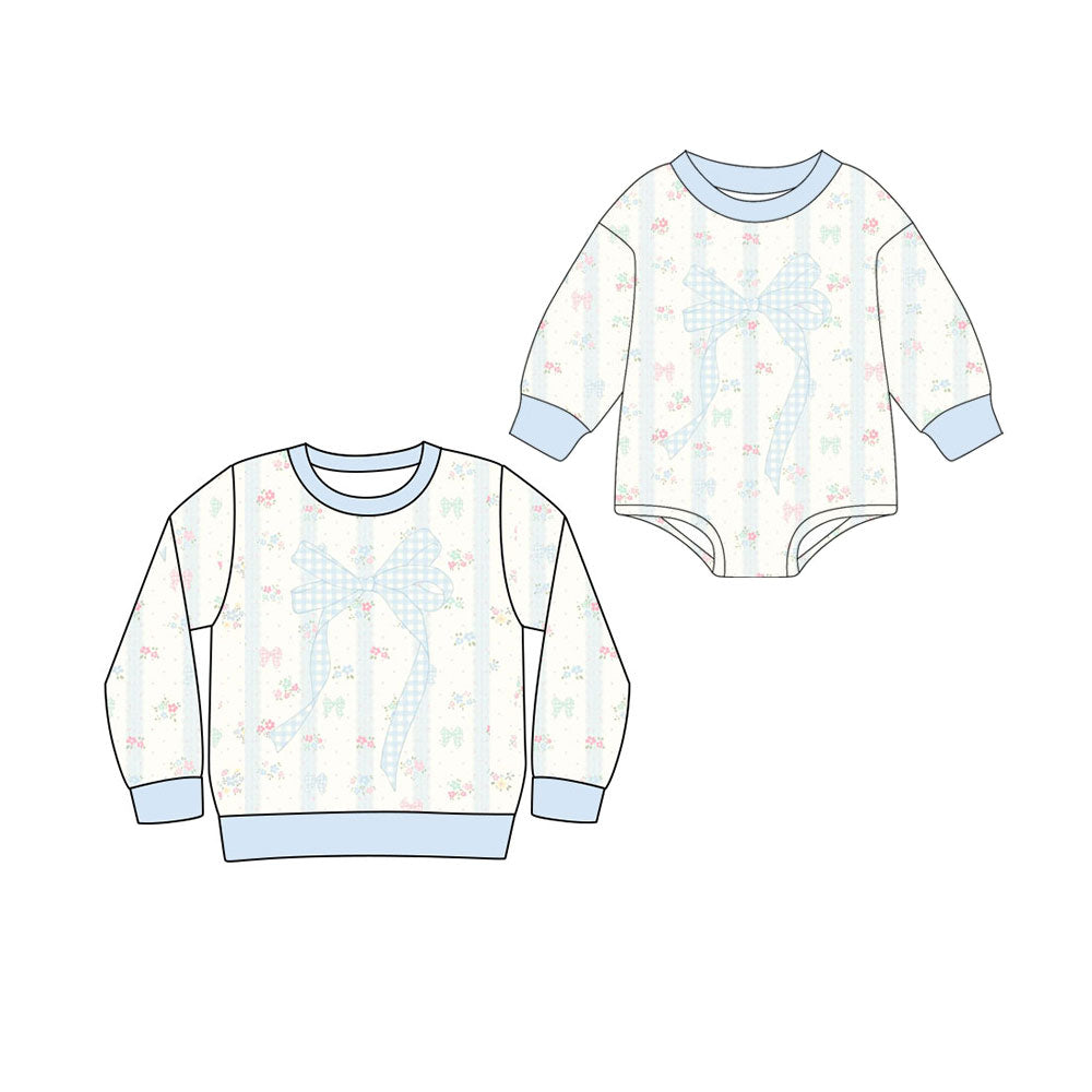 25.10.23 custom each style moq 5 eta 6-8 week Sibling Sister bow floral baby girl long sleeve rompers and top match family design