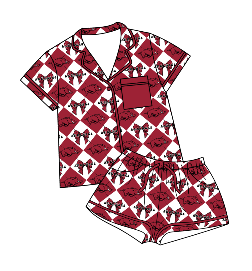 Custom moq 5 mix size Dark Red Plaid Baby Pajamas Short-Sleeved Top And Shorts Team Outfit Comfortable Sleepwear for Infants