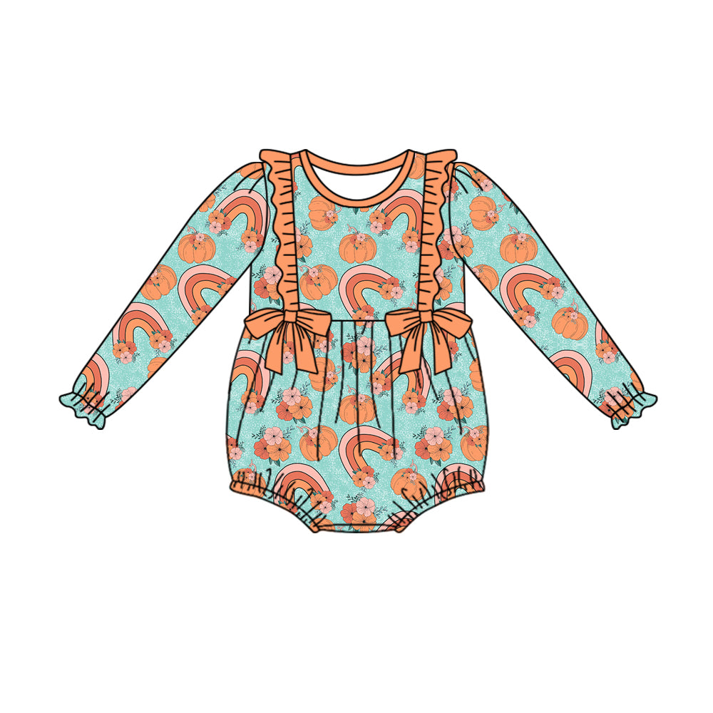 6.6 custom each style moq 5eta 4-6week Sibling Sister pumpkin floral baby girls sets and dress and baby romper match family design