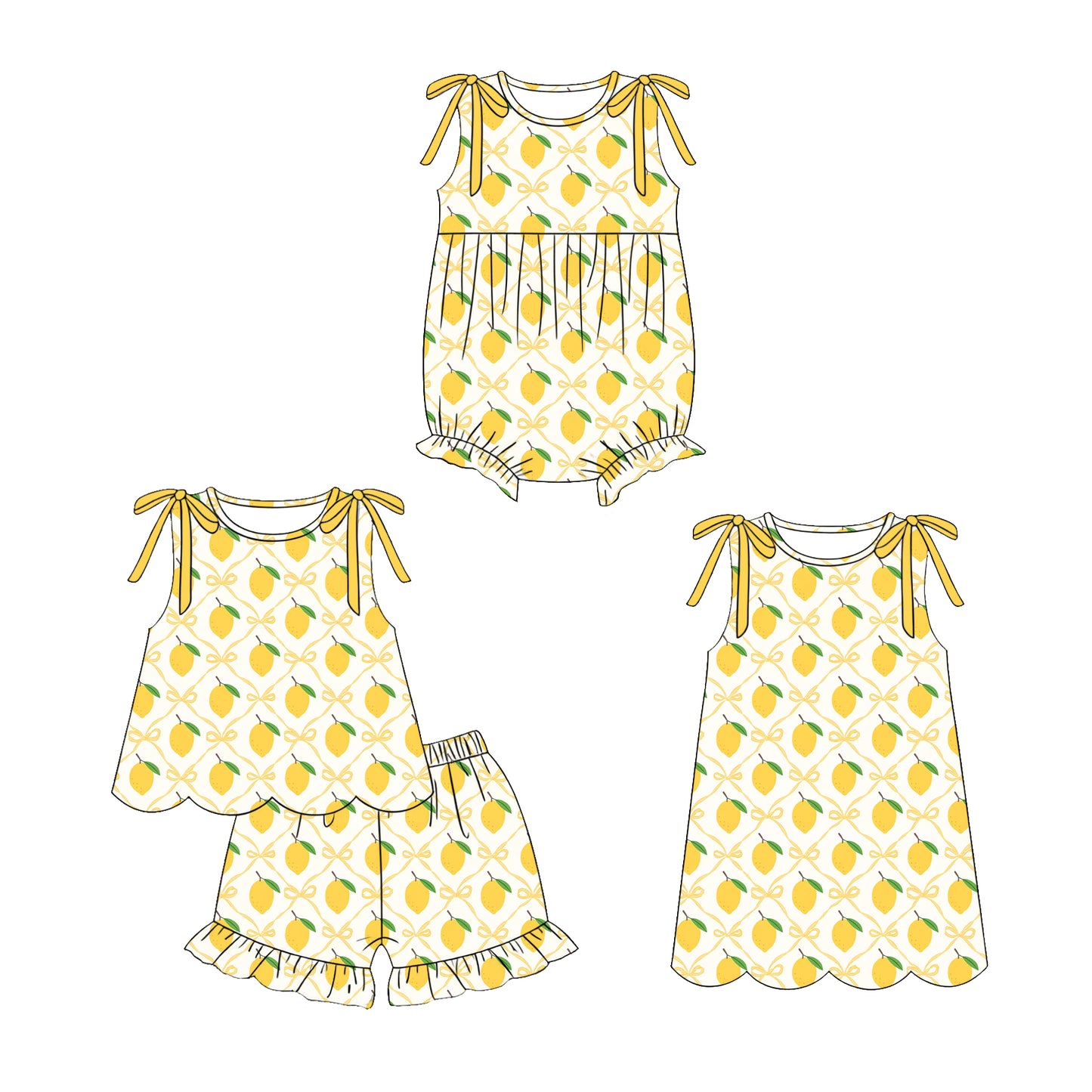 3.17 Custom moq 5 mix size Sibling Baby Girl's Yellow Sleeveless Top And Shorts Set Cute Romper Dress for Summer