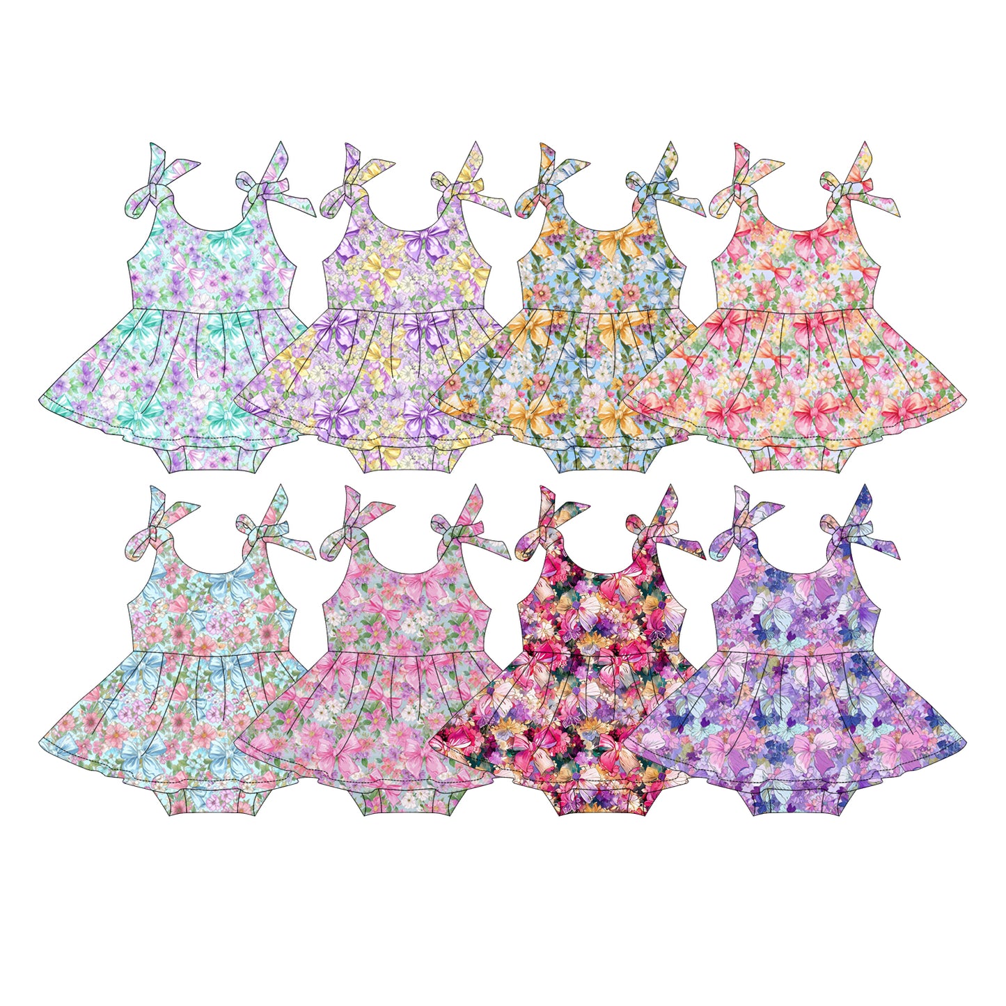 3.21 Custom moq 5 mix size Sibling Baby Girls Colorful Flowers Summer Strap Rompers for Body Clothes