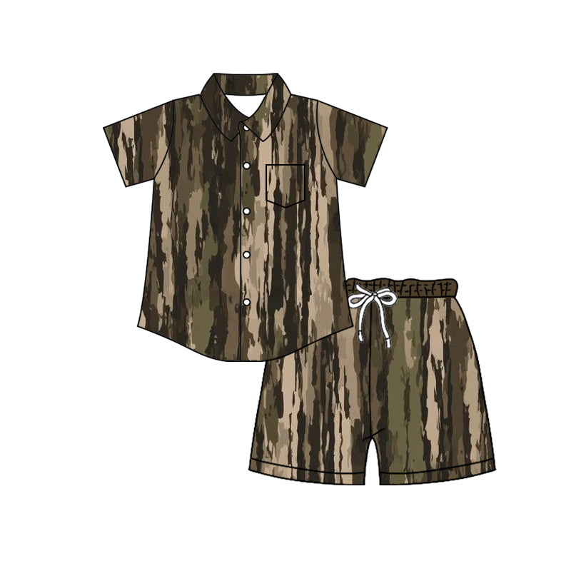 4.8 Custom moq 5 mix size Baby Boy Camo Short-Sleeved Button-Down Top with Pockets And Shorts Set Casual Outfit