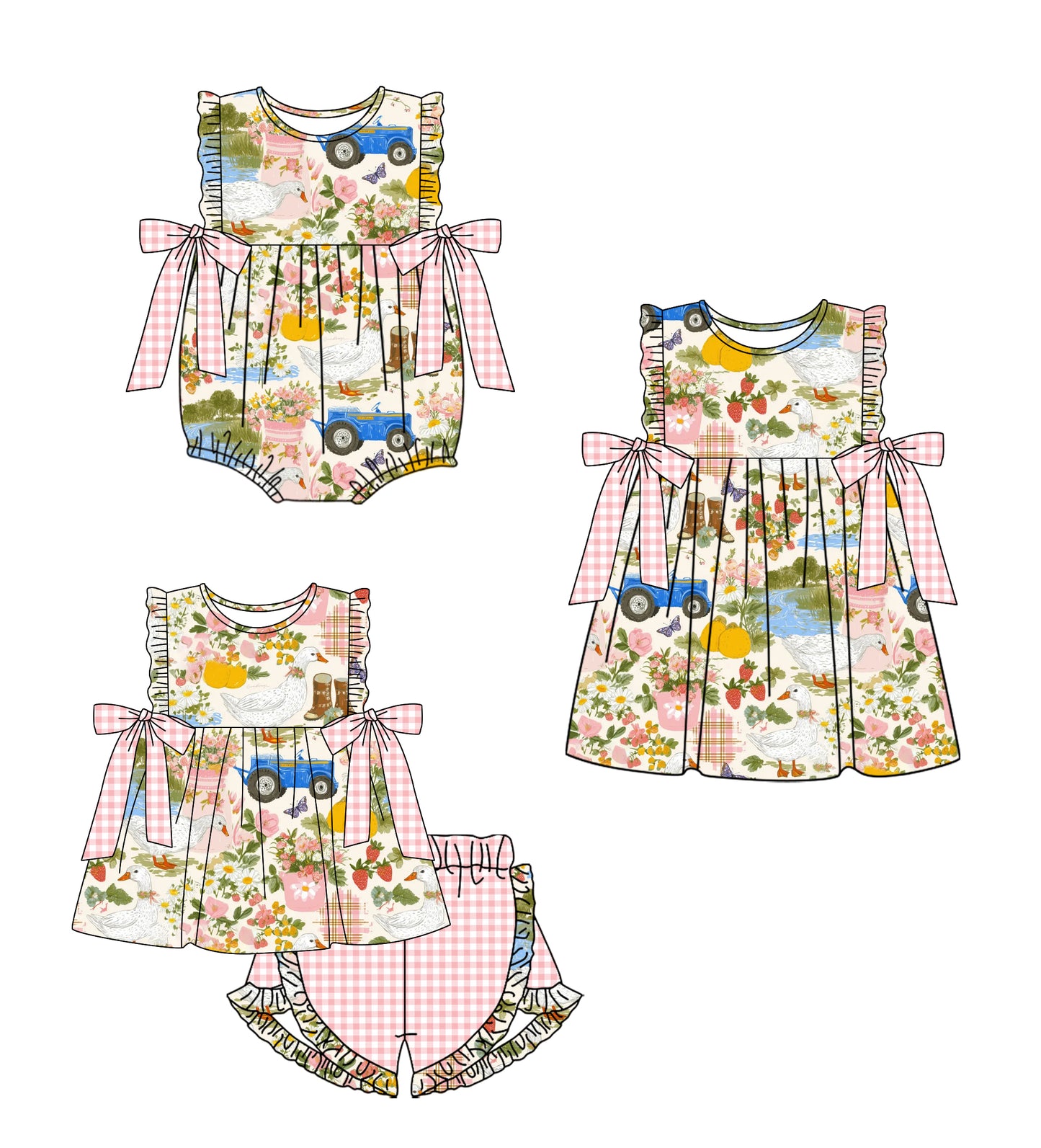 26.1.21 custom each style moq 5 eta 6-8week Sibling Sister floral baby short sleeve shorts sets and romper and dress match design