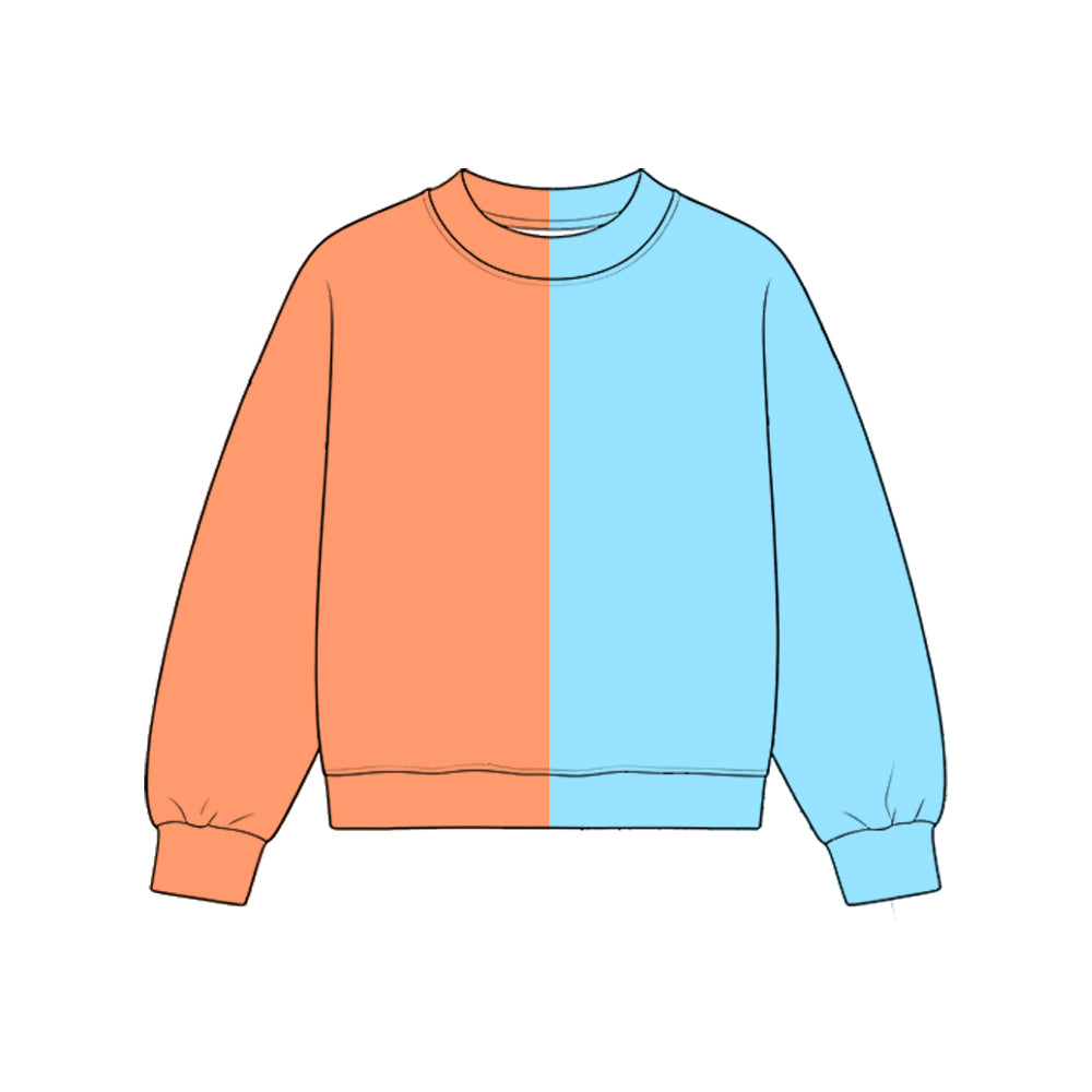 Custom moq 5 girls Blank Cotton Peach Orange + Sky Blue Fabric Sweatshirt