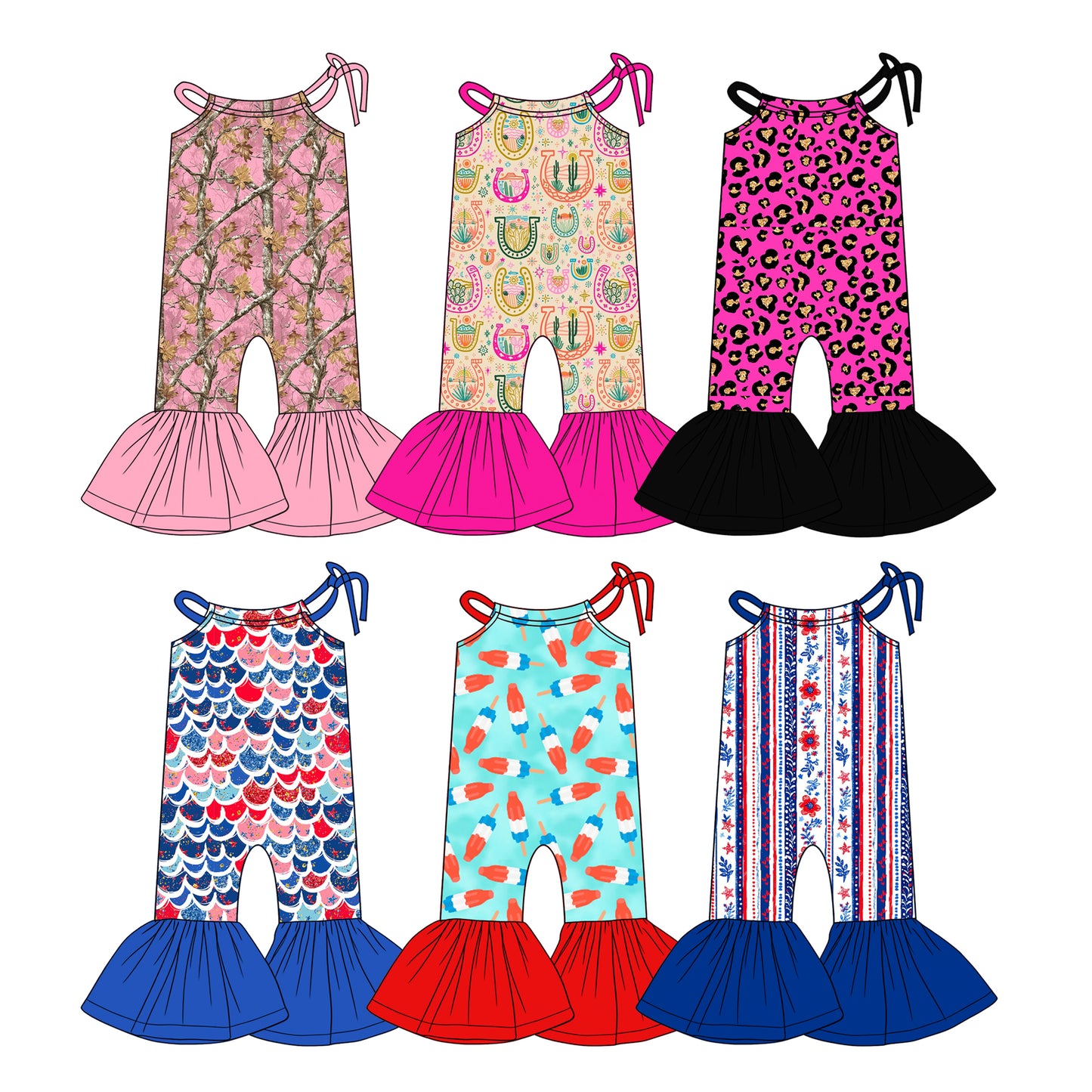 3.6 Custom moq 5 mix size Sibling Baby Girls 4th of July Bell Bottom Jumpsuit