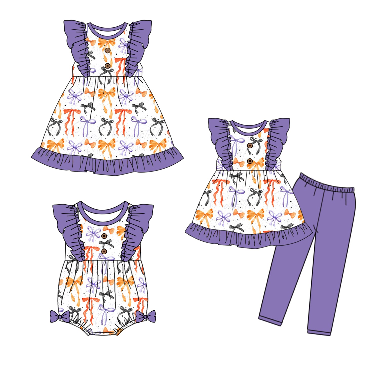 4.28 custom each style moq 5eta 4-6week Sibling Sisters bow baby girl short sleeve pants sets and dress and rompers match family design