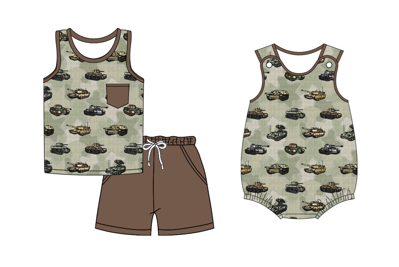 3.31 Custom moq 5 mix size Sibling Baby Boys Romper Sleeveless Top And Brown Shorts Set Summer Outfit