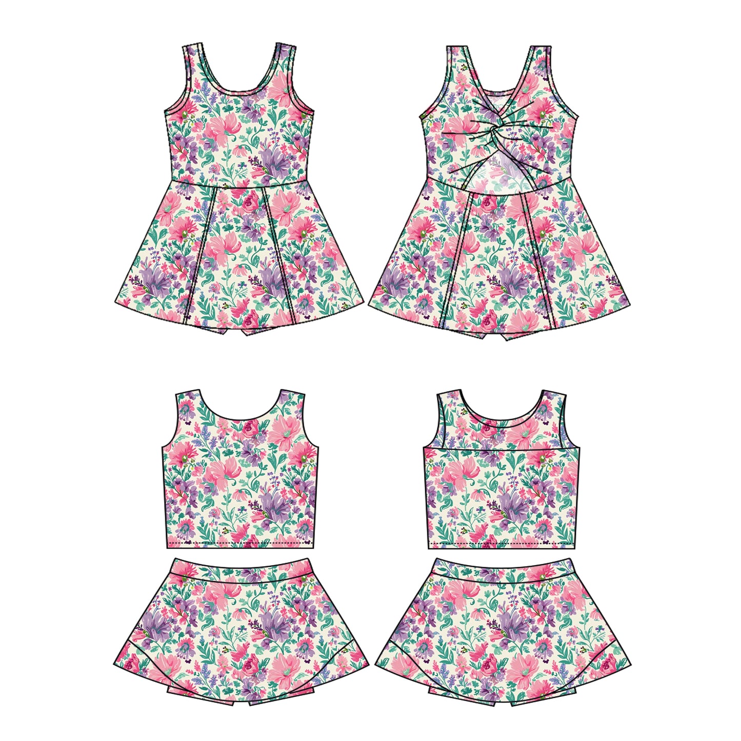 3.27 custom each style moq 5eta 4-6week Sibling Sister floral baby girls clothes Short sleeve yoga dress 1 and dress 2 match family design