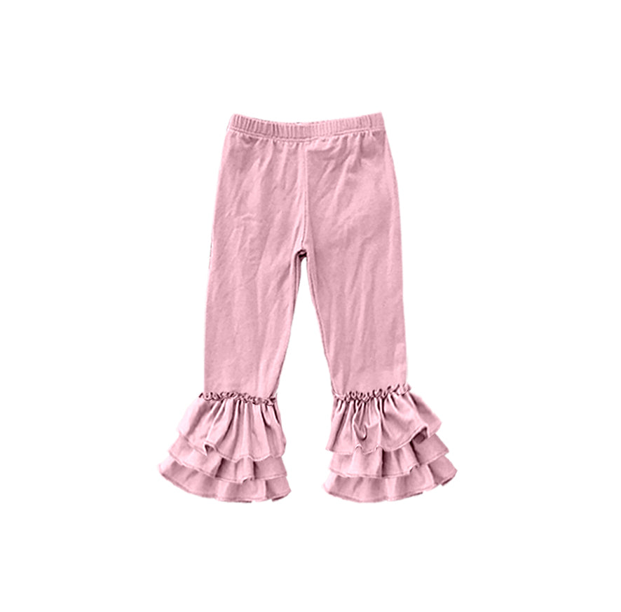 custom moq 5 girls icing cotton pants Dusty Pink three-tiered ruffled trousers