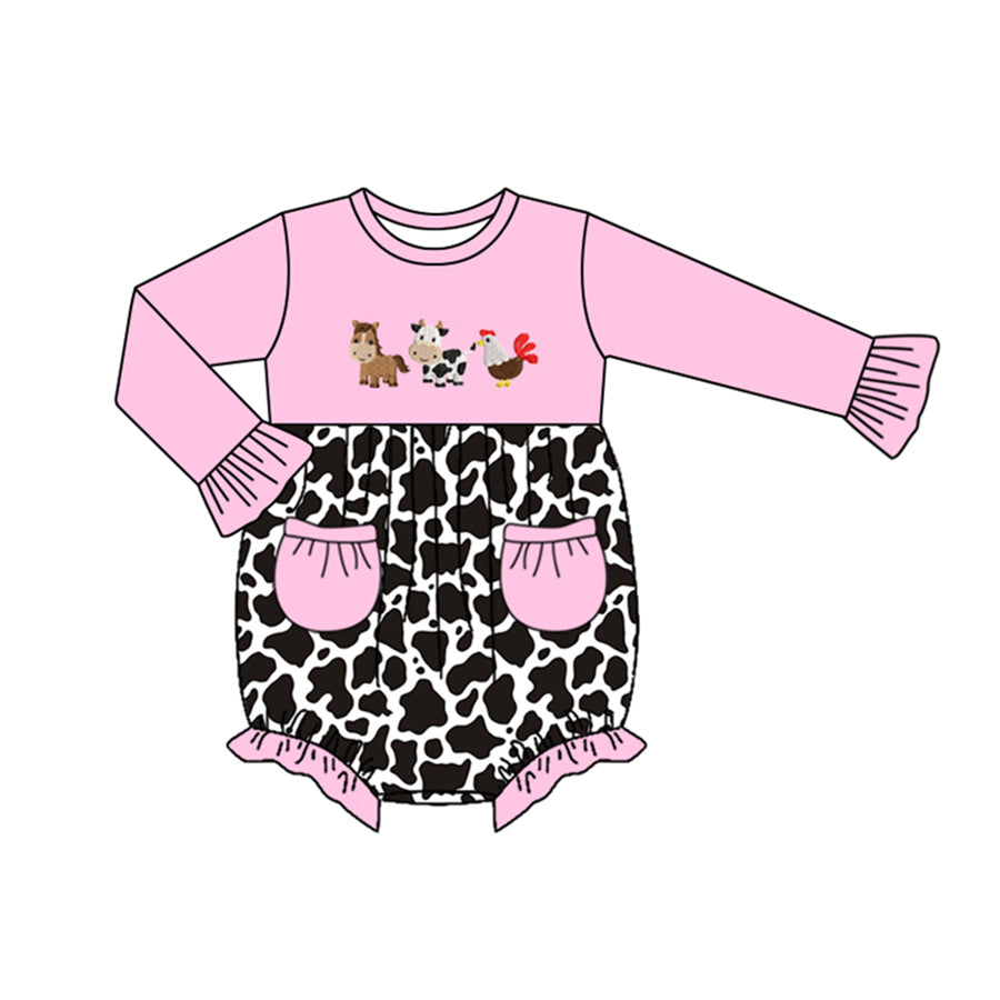 5.30 custom each style moq 5eta 4-6week Sibling Sister cow pink girls outfits and romper match family design