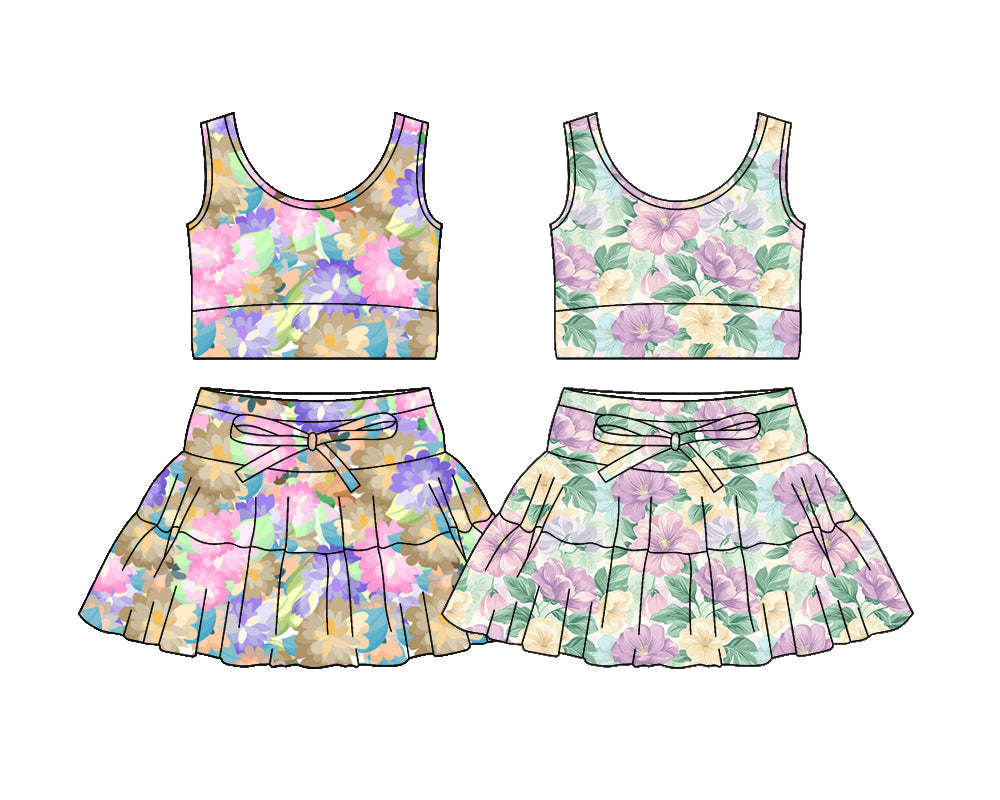 25.12.9 custom each style moq 5 eta 6-8week Sibling Sister floral baby short sleeve skirts sets 2 match design