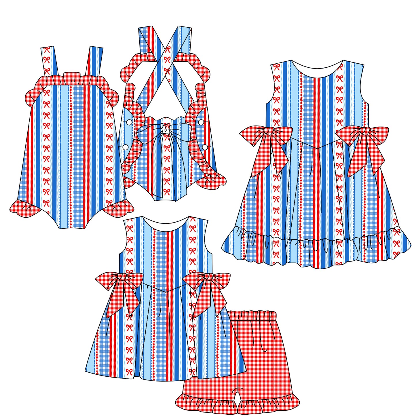 3.18 Custom moq 5 mix size Sibling Baby Girl's Stripe Sleeveless Tunic Ruffle Shorts Set Cute Romper Dress for Summer