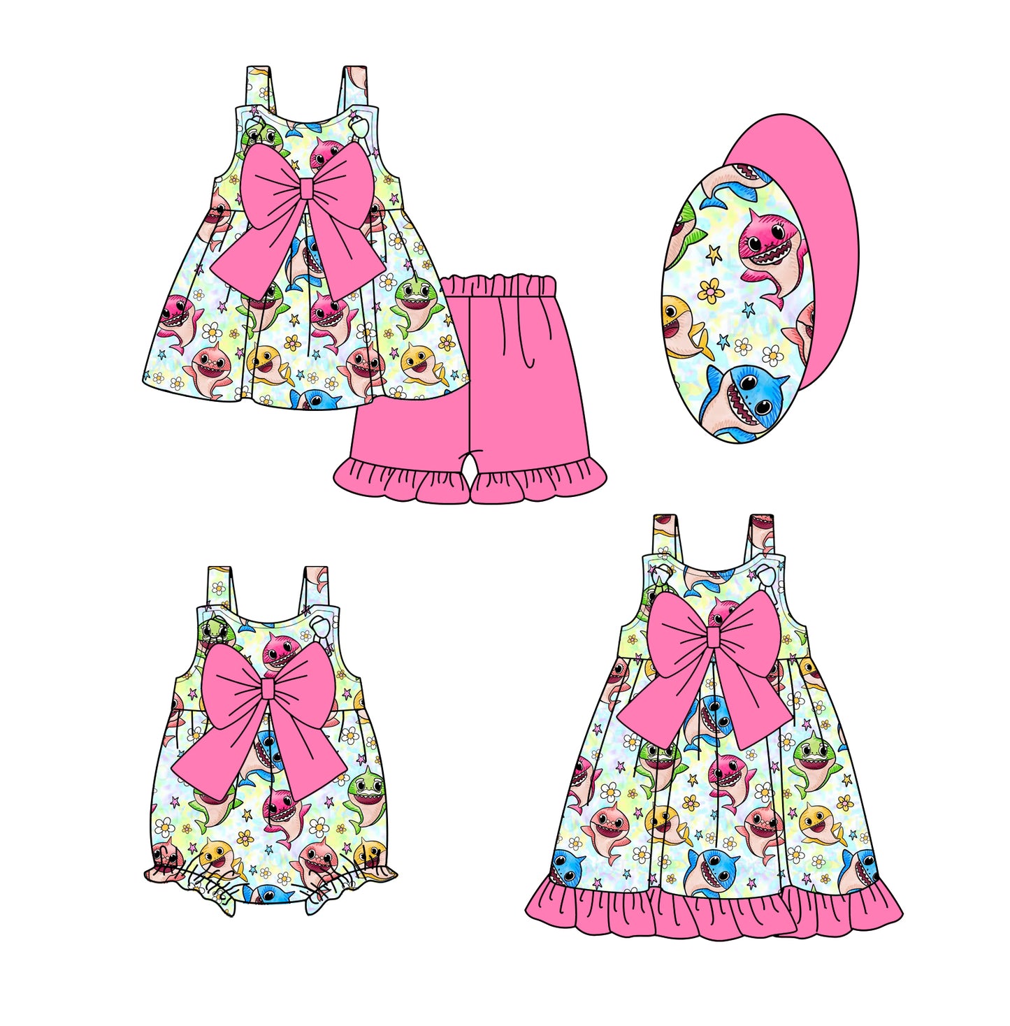 3.4 custom each style moq 5eta 4-6week Sibling Sister baby girl short sleeve shorts sets and dress and rompers match family design