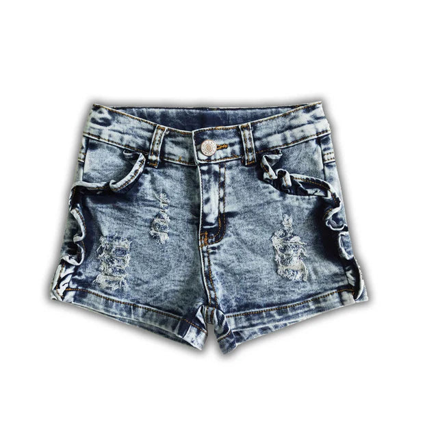 RTS NO MOQ Sibling Baby Girls blue color summer denim shorts