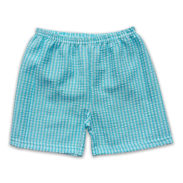 RTS NO MOQ(In Stock)Baby Boys Plaid Seersucker Fabric Shorts