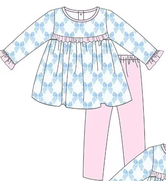 Custom moq 5 each style eta 6-7weeks baby girl clothes bow long sleeve pants sets-25.9.4