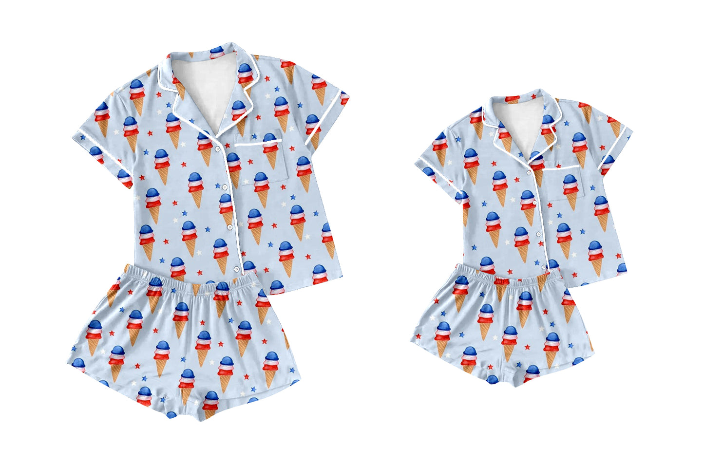 11.26 custom each style moq 5eta 4-6week Sibling Sister ice cream baby boys short sleeve shorts sets and adult sets match design