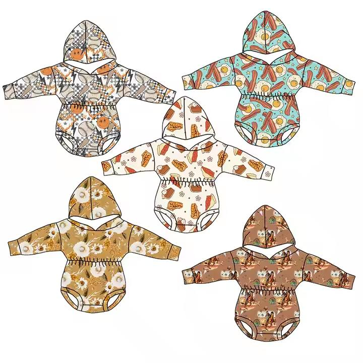 Custom moq 5 each style eta 6-7weeks baby girl clothes hooded long sleeve romper 5-25.8.1