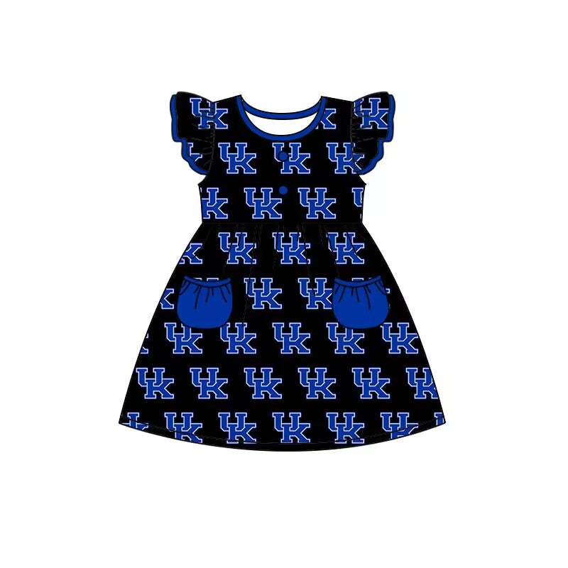 custom eta 6-8weeks moq 3 UK Summer girl team dark blue fly sleeve summer dress