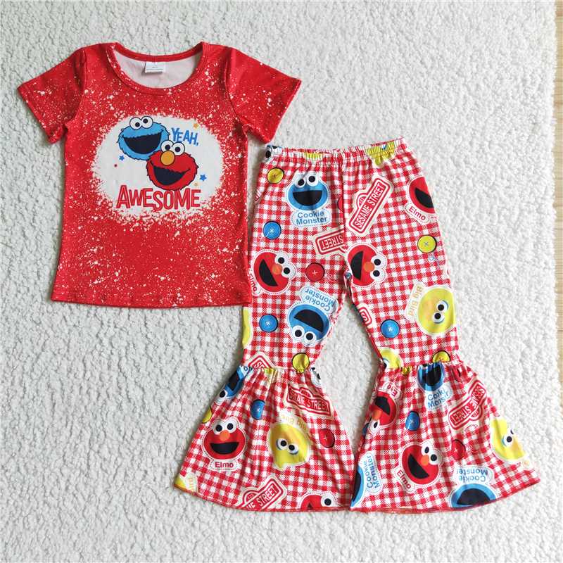 SALES NEW Baby Girls Red Short Sleeve Plaid Bell Set Outfit Cute Infant Clothing Set