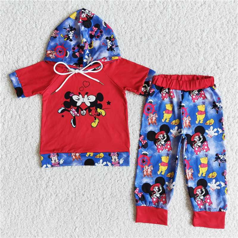 SALES NEW Baby Girls Red Short Sleeve Hoodie And Pants Set Cute Outfit for Infants