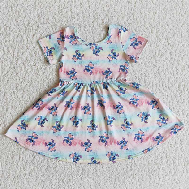 Cute Clothes E8-17 Baby girls pink Short-Sleeved Knee-Length Dress