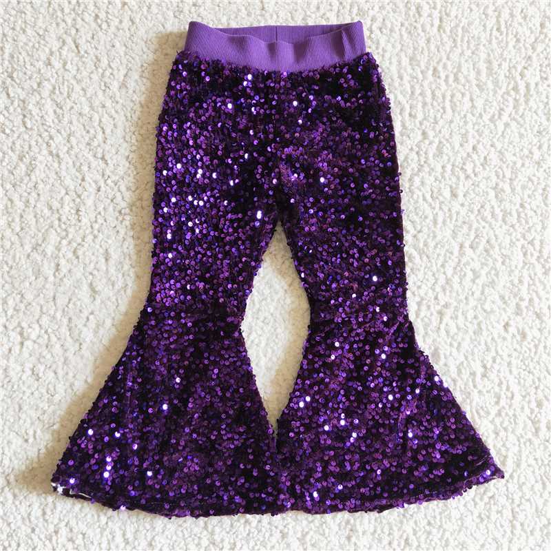 P0032Purple sequin flare pants