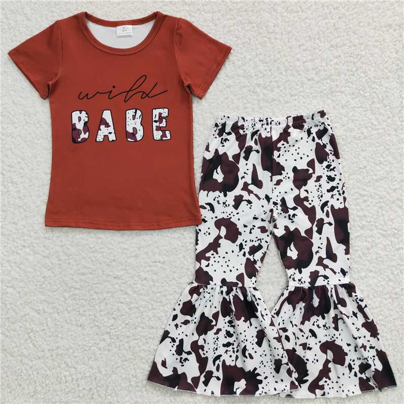 SALES NEW Baby Girls Brown Short Sleeve Print Bell Pants Outfit Set Cute And Stylish Baby Clothing Set for Little Ones