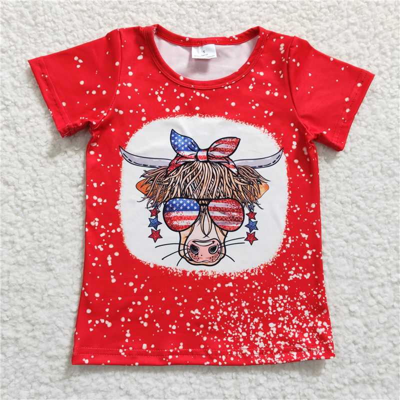 SALES NEW Baby Girls Cow Theme 4th of July Shirts Tops Cute Farm Graphic Cotton T-Shirt for Little Girls