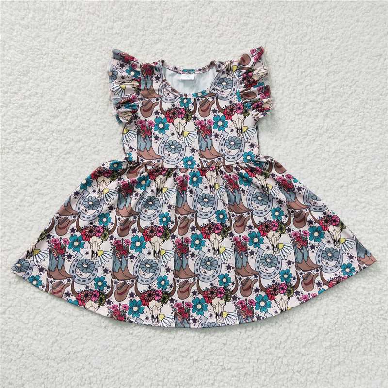 SALES NEW Summer Knee-Length Western Boots for Baby Girls Pair with flutter sleeve Dresses