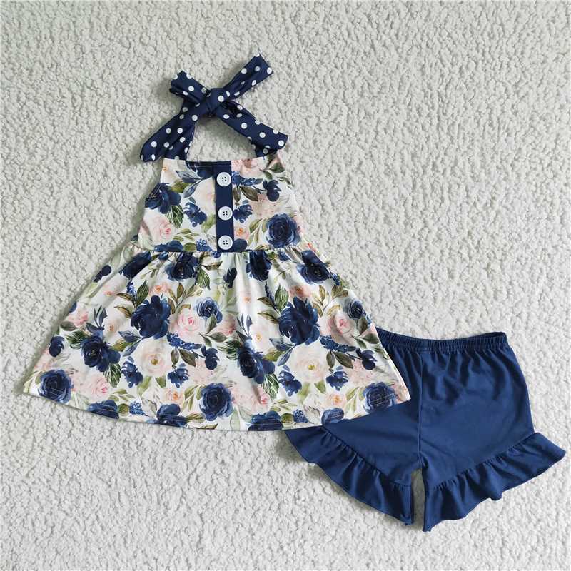 SALES NEW Baby girls navy floral halter summer shorts sets