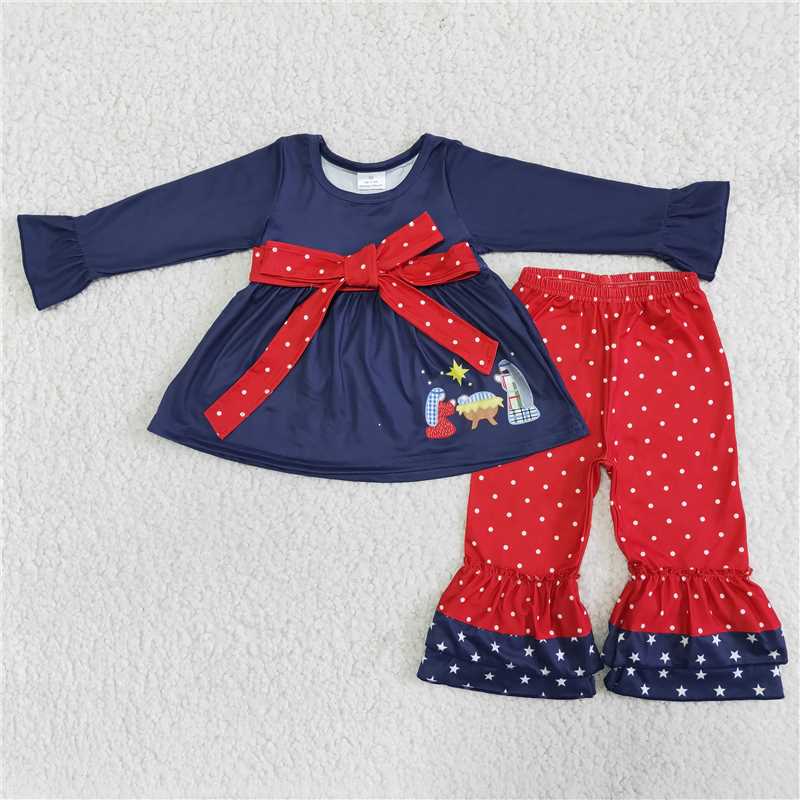 SALES NEW Girls Nativity Navy Ruffle Pants Sets - Cute And Stylish Outfit for Little Girls