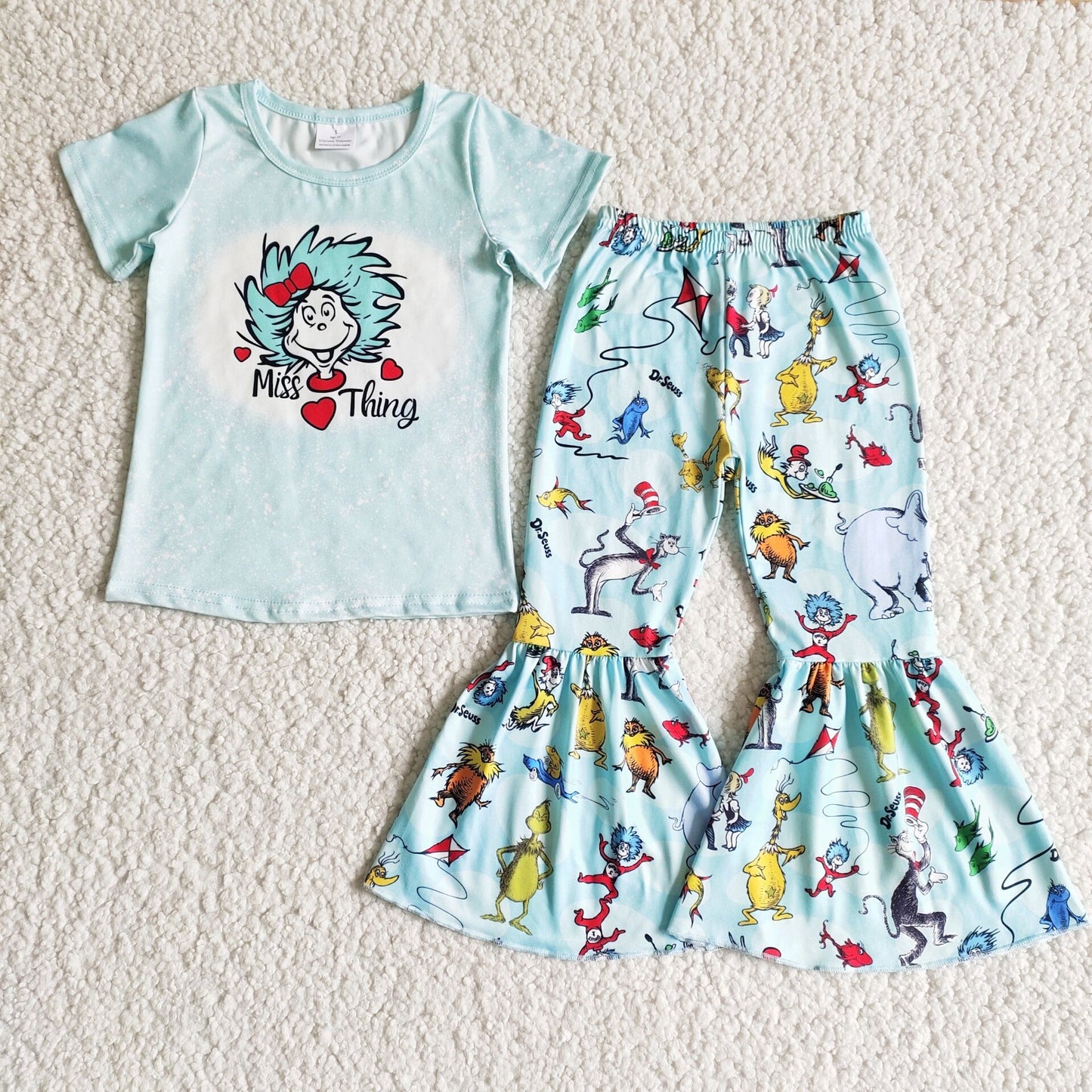 SALES NEW Baby Girls Blue Color Short Sleeve Top Bell Pants Sets Infant Outfit Baby Girl's Clothing Set