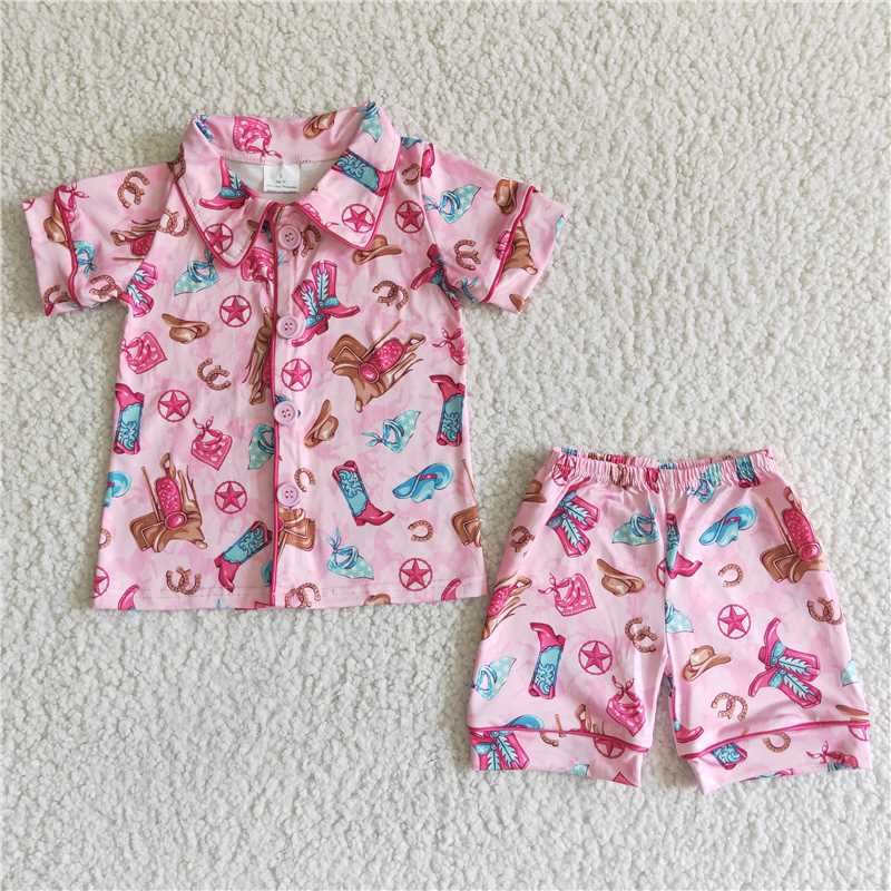 SALES NEW Sibling Baby Girls Hats Western Short Sleeve Shorts Pajamas Sleepwear