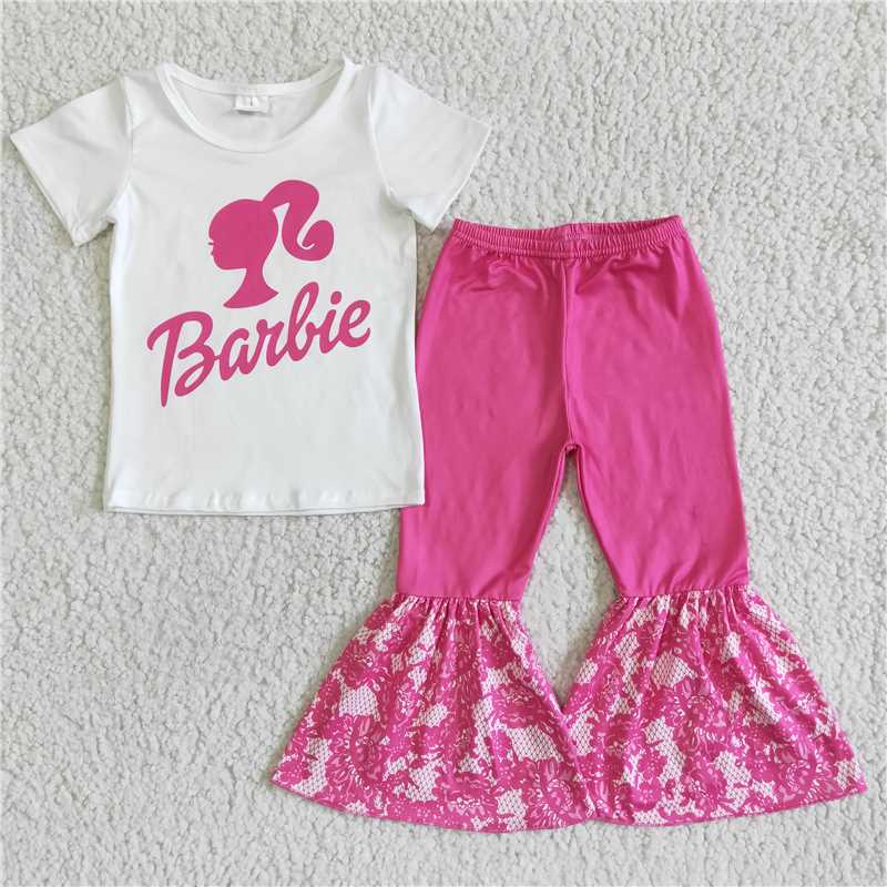 SALES NEW Baby Girls White Pink Doll Bell Pants Set Cute Outfit Toddler Girls Clothing Set