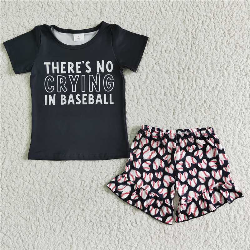 SALES NEW Baby girls there's no crying in baseball shorts sets