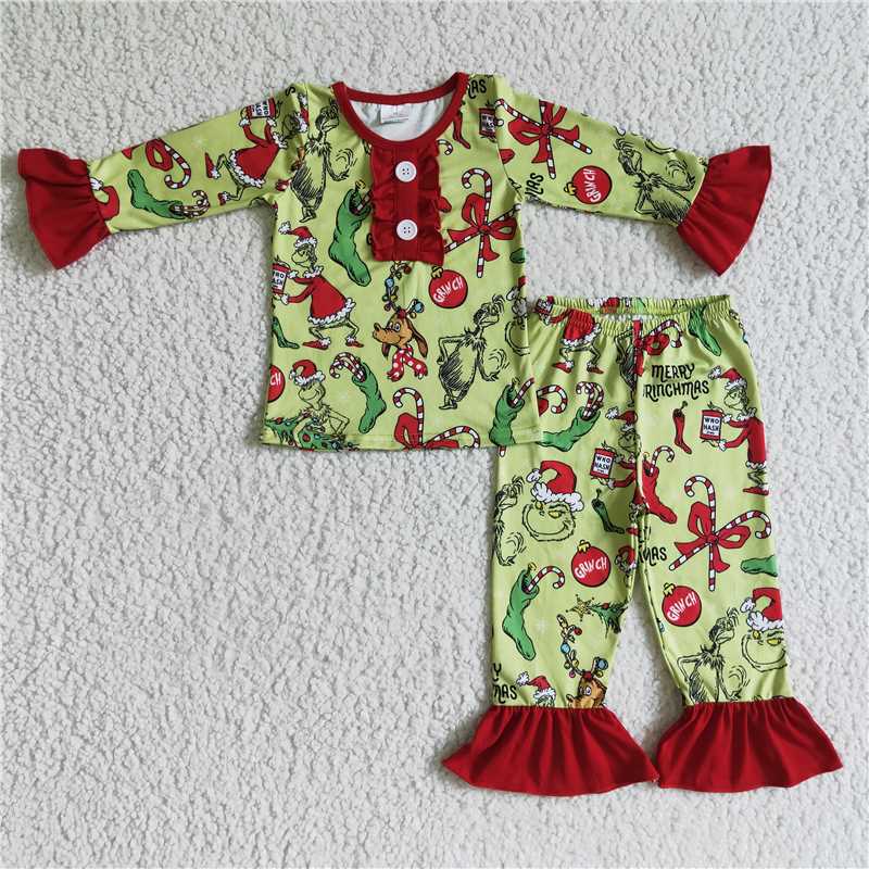 RTS NO MOQ Long-sleeved and long-pants pajamas Christmas characters