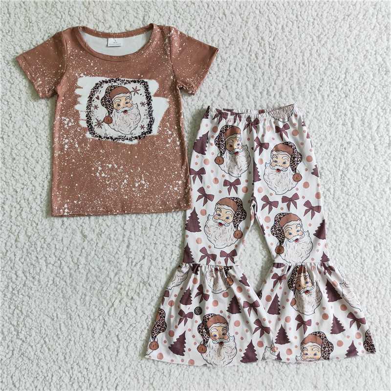 SALES NEW Baby Girls Christmas Santa Brown Bell Pants Set Cute Holiday Outfit Toddler Clothing Set