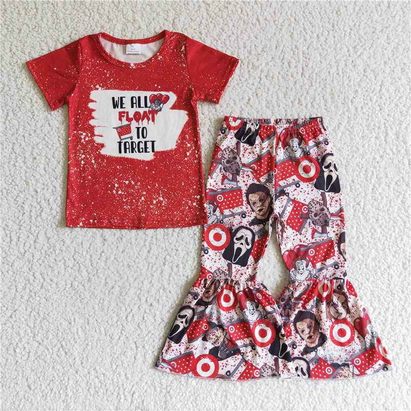 SALES NEW Baby Girls Halloween Red Short Sleeve Circle Pants Outfit Set Cute Costume Clothing Set for Infants
