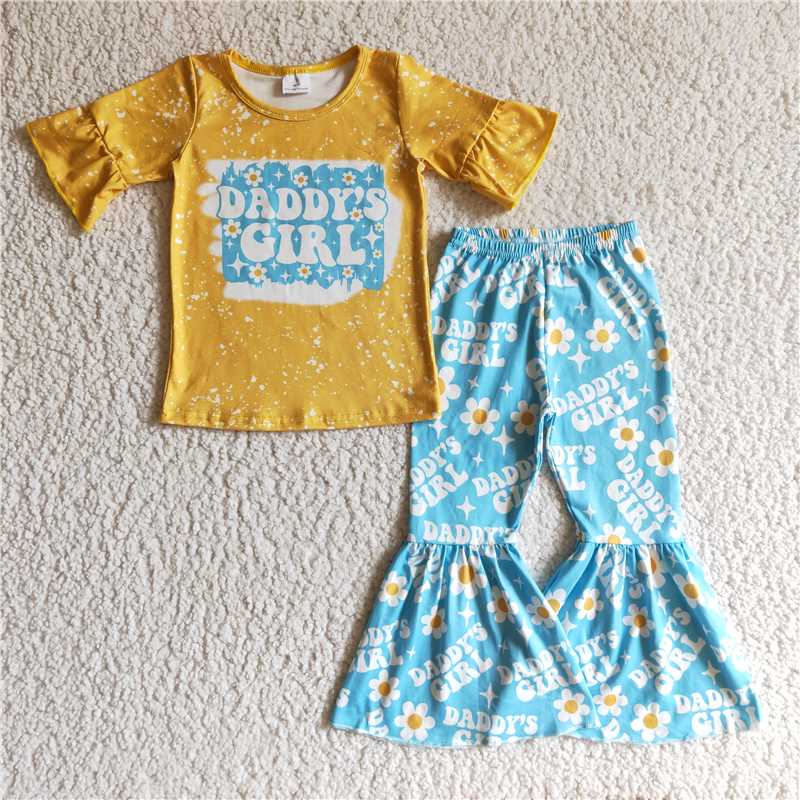 SALES NEW Baby Girl Yellow Short Sleeve Flower Bell Pants Outfit Set Cute Clothing Ensemble for Infants