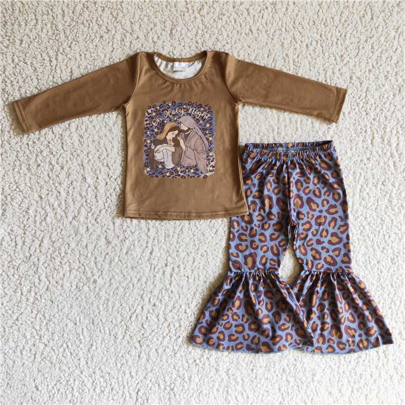 SALES NEW Baby Girls Christmas Nativity Leopard Bell Pants Set Cute Outfit for Holiday Events
