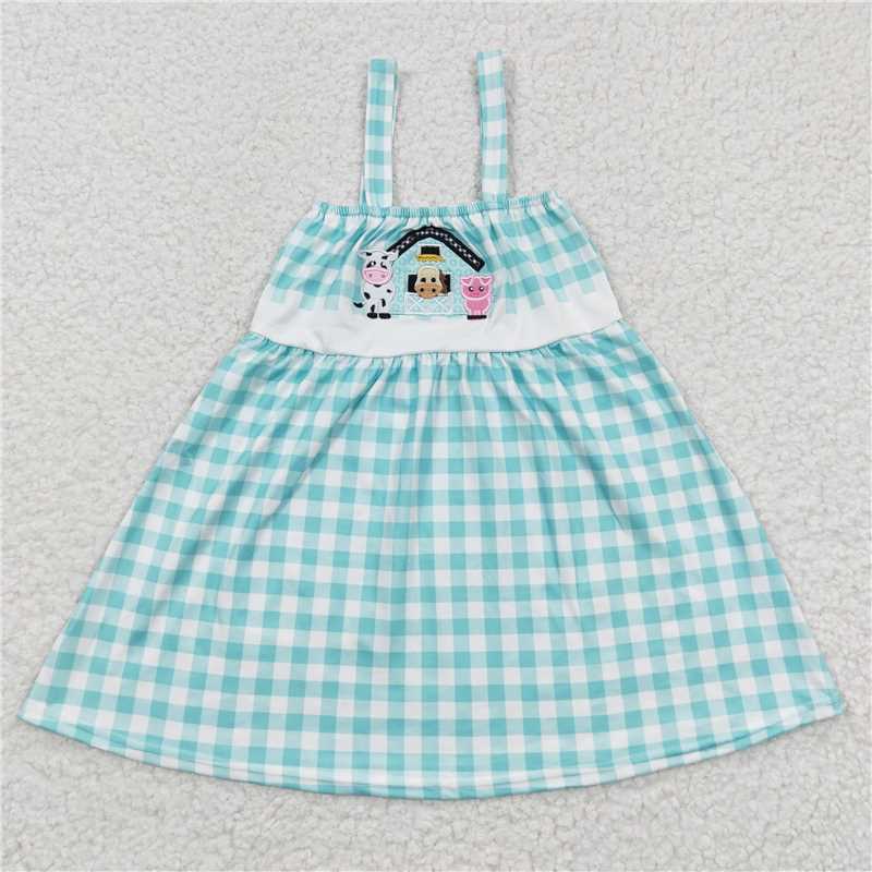 SALES NEW Baby Girls Blue Knee-Length Dress with Farm Strap Cute And Comfortable Clothing for Little Ones