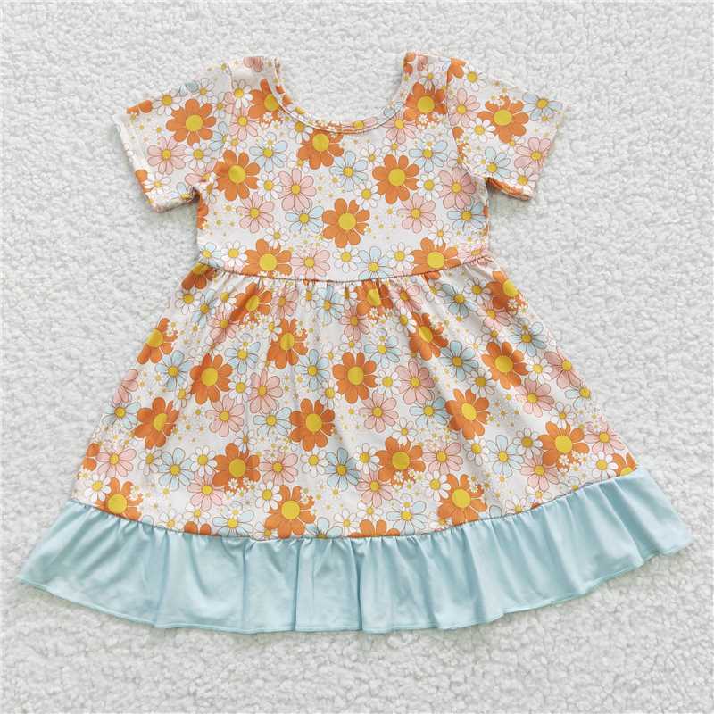 SALES NEW Baby Girls Knee-Length Ruffle Dresses Floral Print Cute Infant Girls Clothing Soft Fabric Baby Girl's Dress