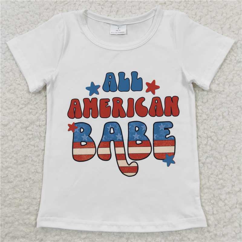 SALES NEW Baby Girls' All American Babe letter Short Sleeve Shirt Tops - Cute And Stylish Little Girl's Clothing