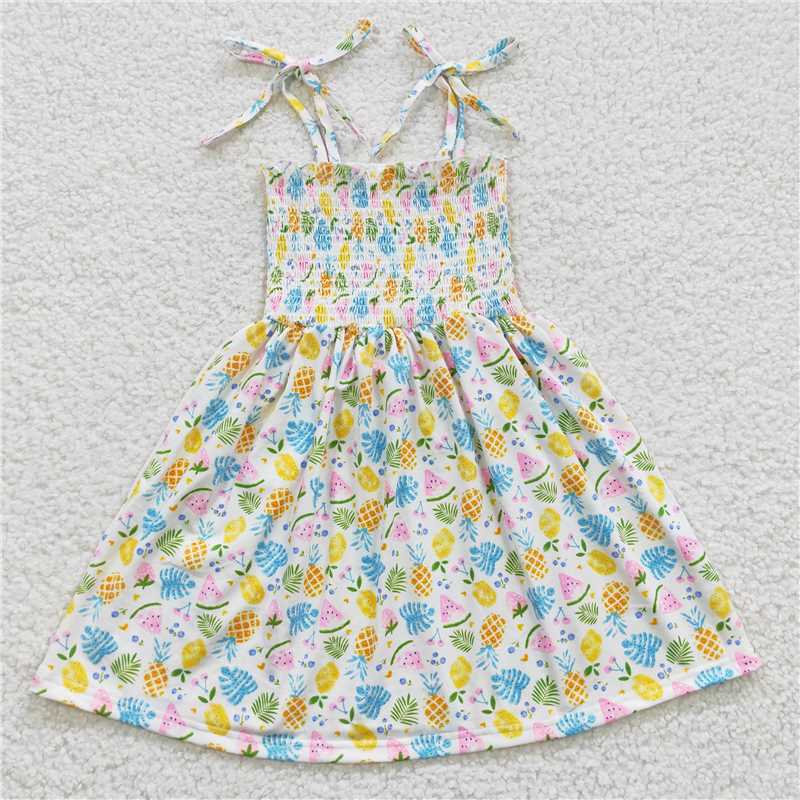 SALES NEW Baby Girls Pineapple Print Elastic Waist Knee-Length Dresses Children's Clothing for Girls